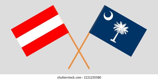 Crossed flags of Austria and The State of South Carolina. Official colors. Correct proportion. Vector illustration
