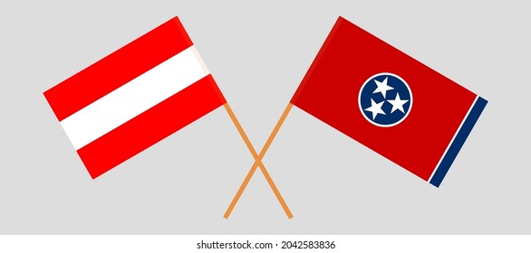 Banderas cruzadas de Austria y el Estado de Tennessee. Colores oficiales. Proporción correcta