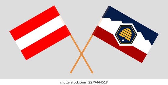 Crossed flags of Austria and The State of Utah. Official colors. Correct proportion. Vector illustration