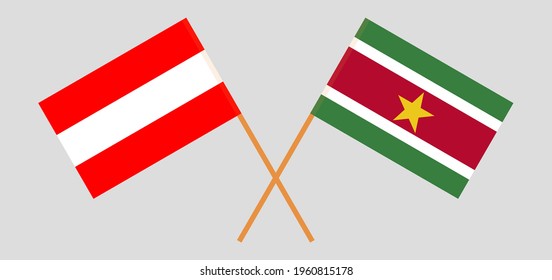 Crossed flags of Austria and Suriname. Official colors. Correct proportion
