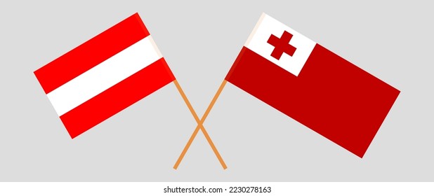 Banderas cruzadas de Austria y Tonga. Colores oficiales. Proporción correcta. Ilustración del vector
