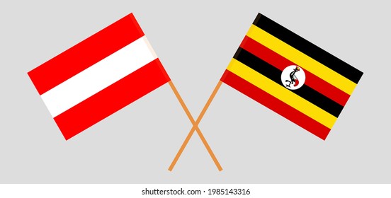 Crossed flags of Austria and Uganda. Official colors. Correct proportion