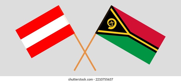 Crossed flags of Austria and Vanuatu. Official colors. Correct proportion. Vector illustration
