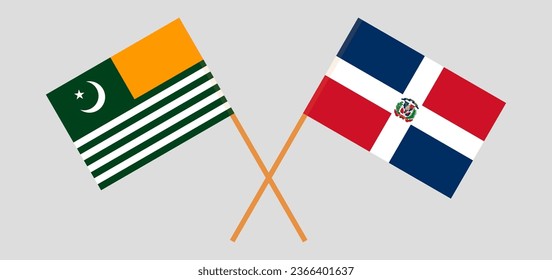 Crossed flags of Azad Kashmir and Dominican Republic. Official colors. Correct proportion. Vector illustration
