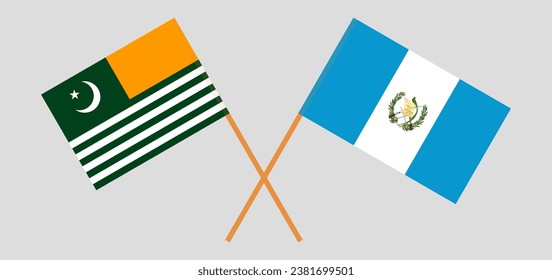 Crossed flags of Azad Kashmir and Guatemala. Official colors. Correct proportion. Vector illustration
