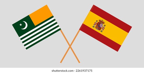 Crossed flags of Azad Kashmir and Spain. Official colors. Correct proportion. Vector illustration
