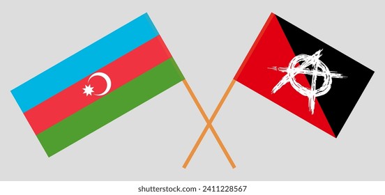 Crossed flags of Azerbaijan and anarchy. Official colors. Correct proportion. Vector illustration
