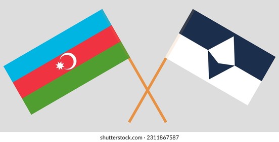 Crossed flags of Azerbaijan and Antarctica. Official colors. Correct proportion. Vector illustration
