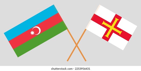 Crossed flags of Azerbaijan and Bailiwick of Guernsey. Official colors. Correct proportion. Vector illustration
