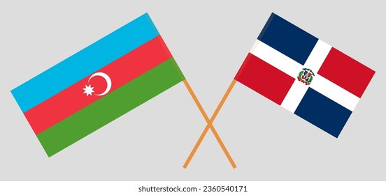 Crossed flags of Azerbaijan and Dominican Republic. Official colors. Correct proportion. Vector illustration
