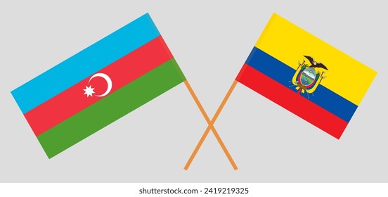 Crossed flags of Azerbaijan and Ecuador. Official colors. Correct proportion. Vector illustration
