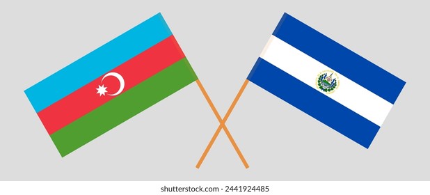 Crossed flags of Azerbaijan and El Salvador. Official colors. Correct proportion. Vector illustration
