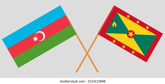 Crossed flags of Azerbaijan and Grenada. Official colors. Correct proportion. Vector illustration
