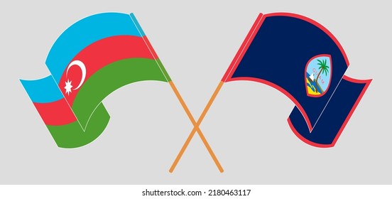 Crossed flags of Azerbaijan and Guam. Official colors. Correct proportion. Vector illustration
