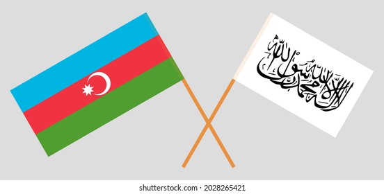Crossed flags of Azerbaijan and Islamic Emirate of Afghanistan. Official colors. Correct proportion