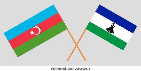 Crossed flags of Azerbaijan and the Kingdom of Lesotho. Official colors. Correct proportion