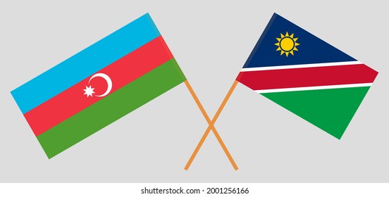 Crossed flags of Azerbaijan and Namibia. Official colors. Correct proportion