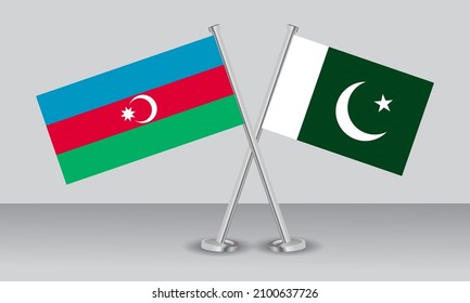 Banderas cruzadas de Azerbaiyán y Pakistán. Colores oficiales. Proporción correcta. Diseño de pancartas