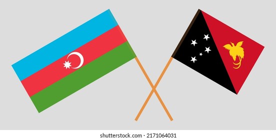 Crossed flags of Azerbaijan and Papua New Guinea. Official colors. Correct proportion. Vector illustration
