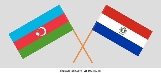 Crossed flags of Azerbaijan and Republic of Paraguay. Official colors. Correct proportion. Vector illustration.
