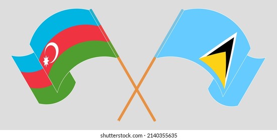 Crossed flags of Azerbaijan and Saint Lucia. Official colors. Correct proportion. Vector illustration
