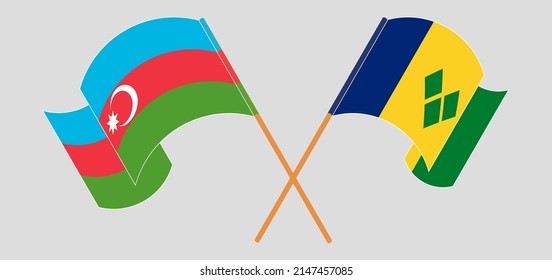 Banderas cruzadas de Azerbaiyán y San Vicente y las Granadinas. Colores oficiales. Proporción correcta. Ilustración del vector
