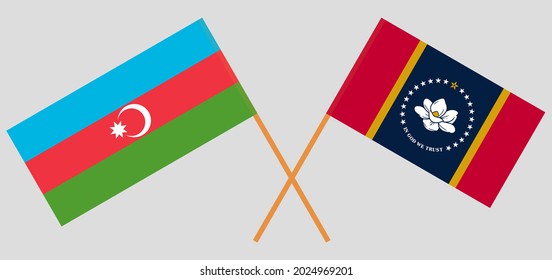 Crossed flags of Azerbaijan and the State of Mississippi. Official colors. Correct proportion