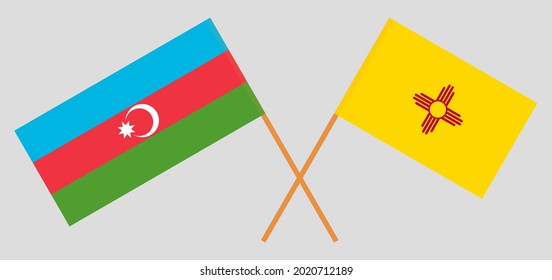 Banderas cruzadas de Azerbaiyán y el Estado de Nuevo México. Colores oficiales. Proporción correcta