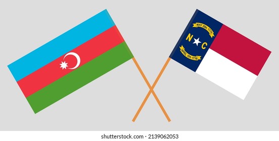 Crossed flags of Azerbaijan and The State of North Carolina. Official colors. Correct proportion. Vector illustration

