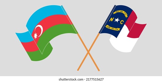 Crossed flags of Azerbaijan and The State of North Carolina. Official colors. Correct proportion. Vector illustration
