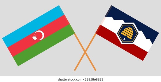Banderas cruzadas de Azerbaiyán y el Estado de Utah. Colores oficiales. Proporción correcta. Ilustración del vector