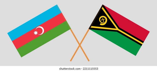 Crossed flags of Azerbaijan and Vanuatu. Official colors. Correct proportion. Vector illustration
