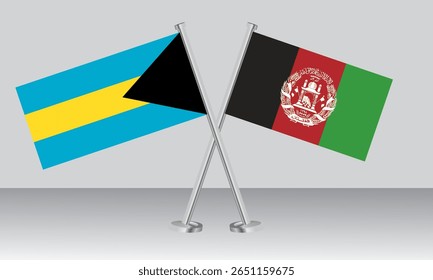 Bandeiras cruzadas das Bahamas e do Afeganistão. Cores oficiais. Proporção correta. Design de banner