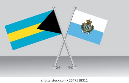 Crossed flags of Bahamas and Albania. Official colors. Correct proportion. Banner design
