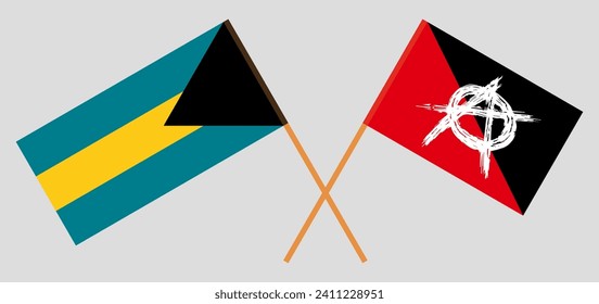 Crossed flags of the Bahamas and anarchy. Official colors. Correct proportion. Vector illustration
