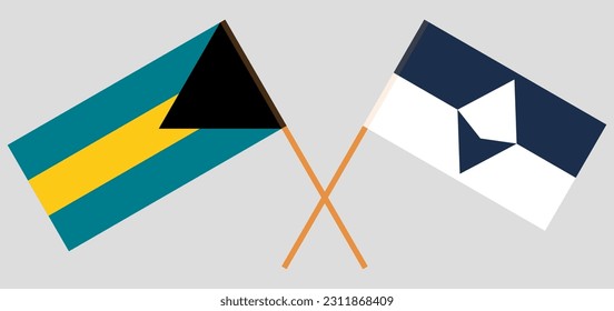 Crossed flags of the Bahamas and Antarctica. Official colors. Correct proportion. Vector illustration
