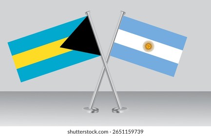Bandeiras cruzadas das Bahamas e da Argentina. Cores oficiais. Proporção correta. Design de banner