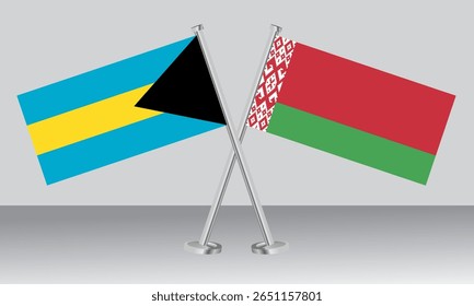 Crossed flags of Bahamas and Belarus. Official colors. Correct proportion. Banner design