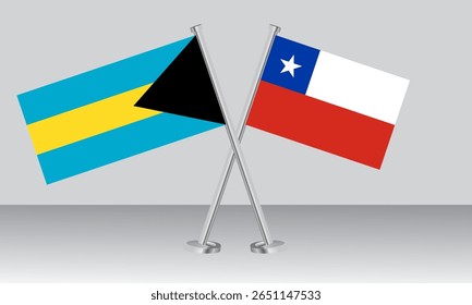 Bandeiras cruzadas das Bahamas e do Chile. Cores oficiais. Proporção correta. Design de banner