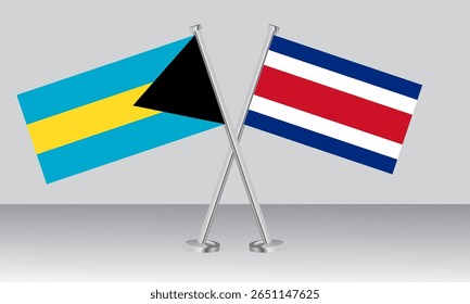 Crossed flags of Bahamas and Costa Rica. Official colors. Correct proportion. Banner design