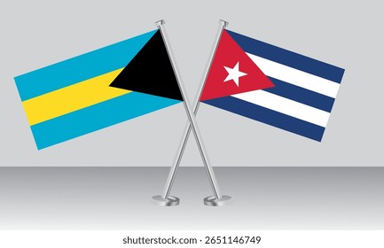 Bandeiras cruzadas das Bahamas e Cuba. Cores oficiais. Proporção correta. Design de banner
