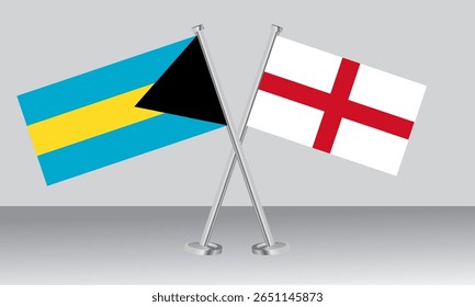 Crossed flags of Bahamas and England. Official colors. Correct proportion. Banner design