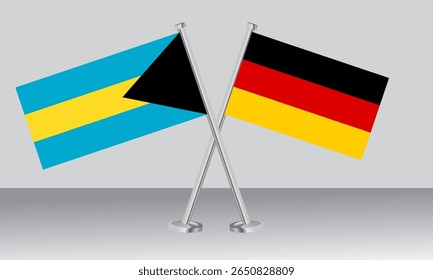 Crossed flags of Bahamas and Germany. Official colors. Correct proportion. Banner design