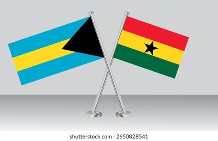 Bandeiras cruzadas das Bahamas e do Gana. Cores oficiais. Proporção correta. Design de banner
