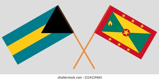 Crossed flags of the Bahamas and Grenada. Official colors. Correct proportion. Vector illustration
