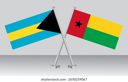Bandeiras cruzadas das Baamas e da Guiné-Bissau. Cores oficiais. Proporção correta. Design de banner