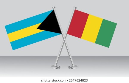Bandeiras cruzadas das Bahamas e da Guiné. Cores oficiais. Proporção correta. Design de banner