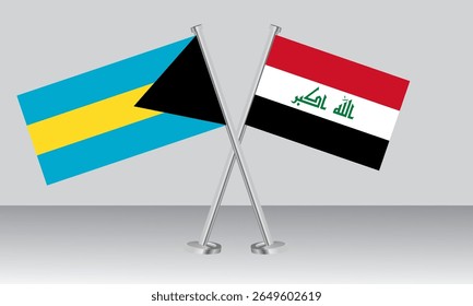 Bandeiras cruzadas das Bahamas e do Iraque. Cores oficiais. Proporção correta. Design de banner