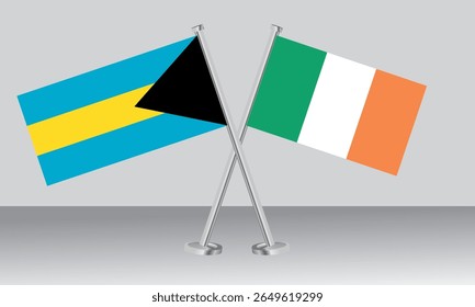 Bandeiras cruzadas das Baamas e da Irlanda. Cores oficiais. Proporção correta. Design de banner