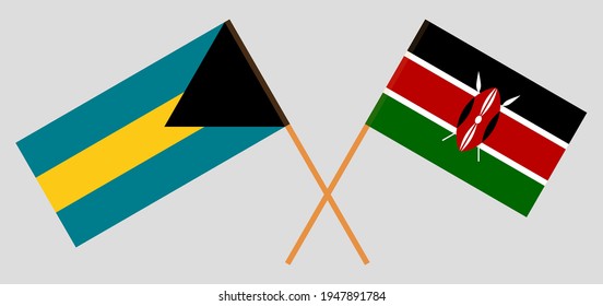 Crossed flags of the Bahamas and Kenya. Official colors. Correct proportion